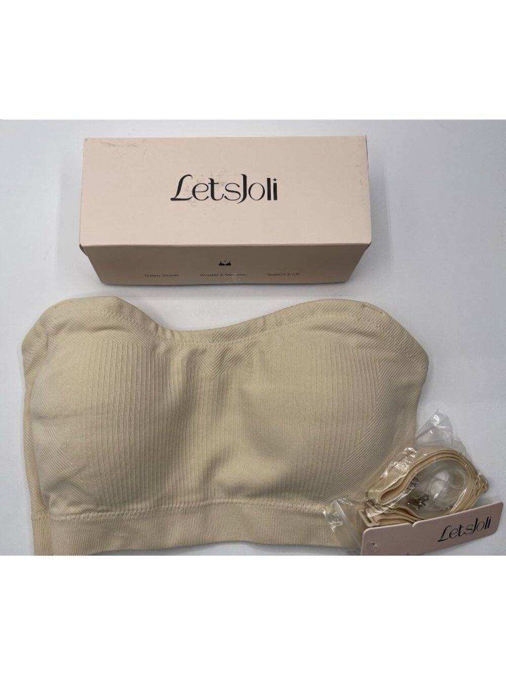 LetsJoli Womens‎ Bra Size Medium Beige Strapless  Pullover Push Up Bralettes